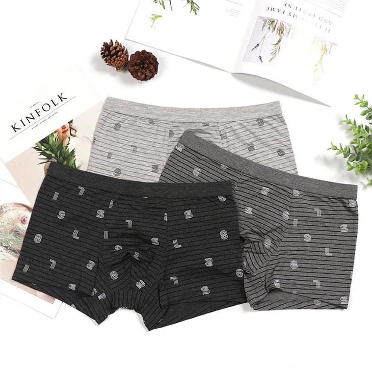 Cotton melange striated male boxer briefs trunk man's underpants custom OEM service soft comfortable